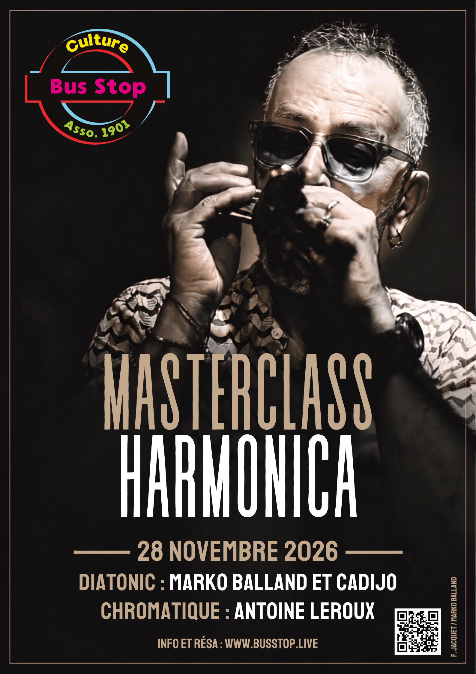 Affiche du concert Masterclass d'harmonica au Bus Stop