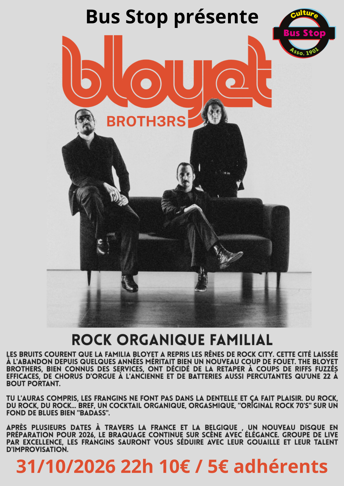 Affiche du concert THE BLOYET BROTHER au Bus Stop