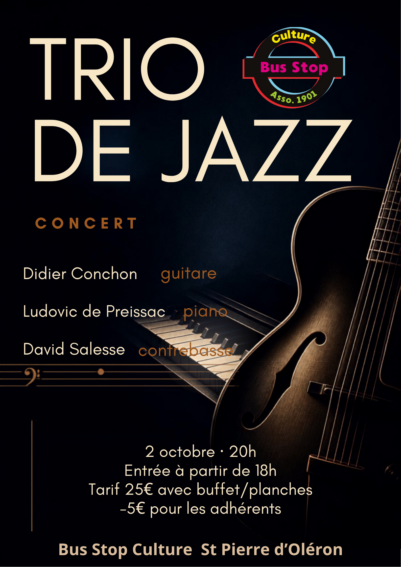 Affiche du concert Trio jazz – Conchon / de Preissac / Salesse au Bus Stop